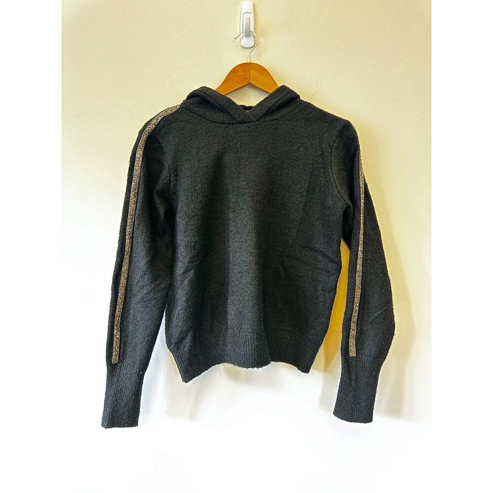 Aqua Black Hooded Sweatshirt with Rhinestone Embellished Sleeves Size Medium